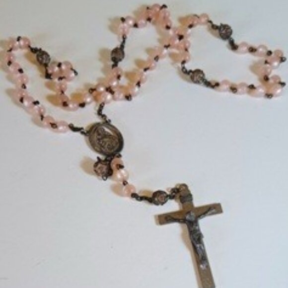 Vtg Pink Moonstone Crucifix Necklace - Picture 2 of 7